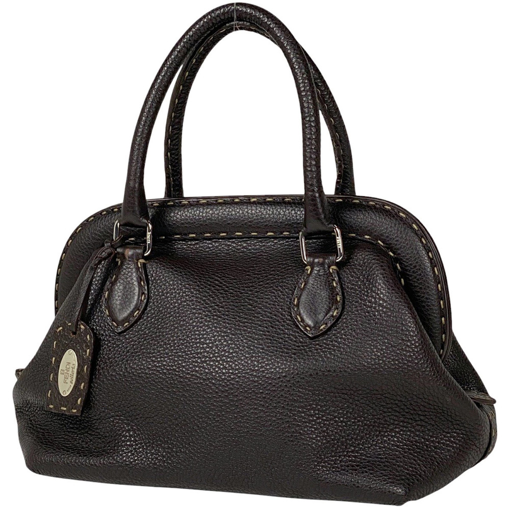 Fendi Selleria Handbag Doctors Bag Leather Dark Brown